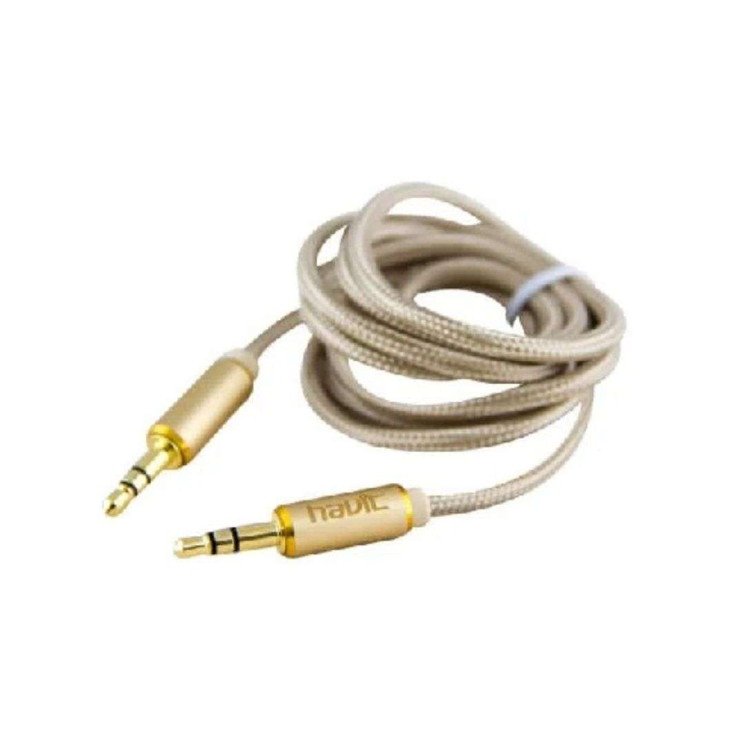 SUPRICOM-CABLE-DE-AUDIO-HAVIT-HV-CB666-GOLD Cable de Audio Auxiliar Havit CB66 Gold – 3.5 mm a 3.5 mm (1 m) - Imagen 1