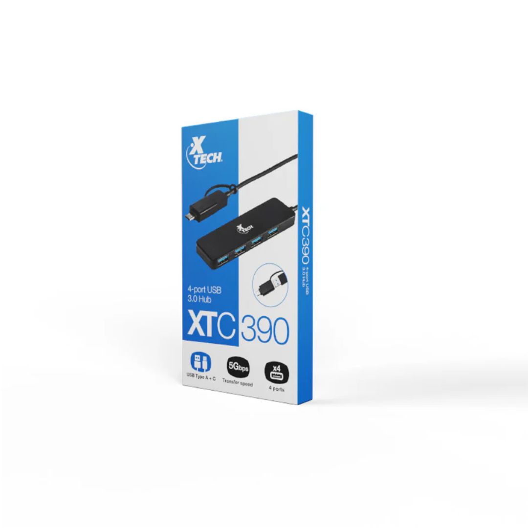 SUPRICOM HUB XTECH DE 4 PUERTOS USB 3.0 Y TIPO C XTC-390 HUB XTECH XTC-390 USB 3.0 y Tipo C de 4 Puertos - Imagen 1