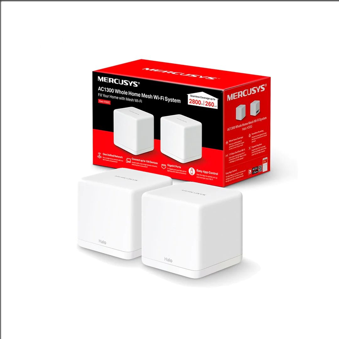 SUPRICOM ROUTER MERCUSYS HALO H30G - SISTEMA WIFI EN MALLA AC1300, HALO-H30G-2-PACK ROUTER MERCUSYS HALO H30G - SISTEMA WIFI EN MALLA AC1300, - Imagen 1